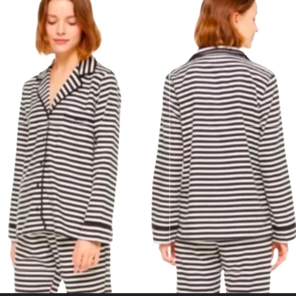 Kate spade striped bow sleep top Size Large button up cozy casual fall $55